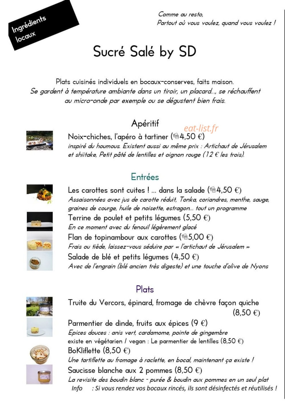 Carte et menu de Sucré Salé by SD à Alboussiere — Les entrées, plats, ...