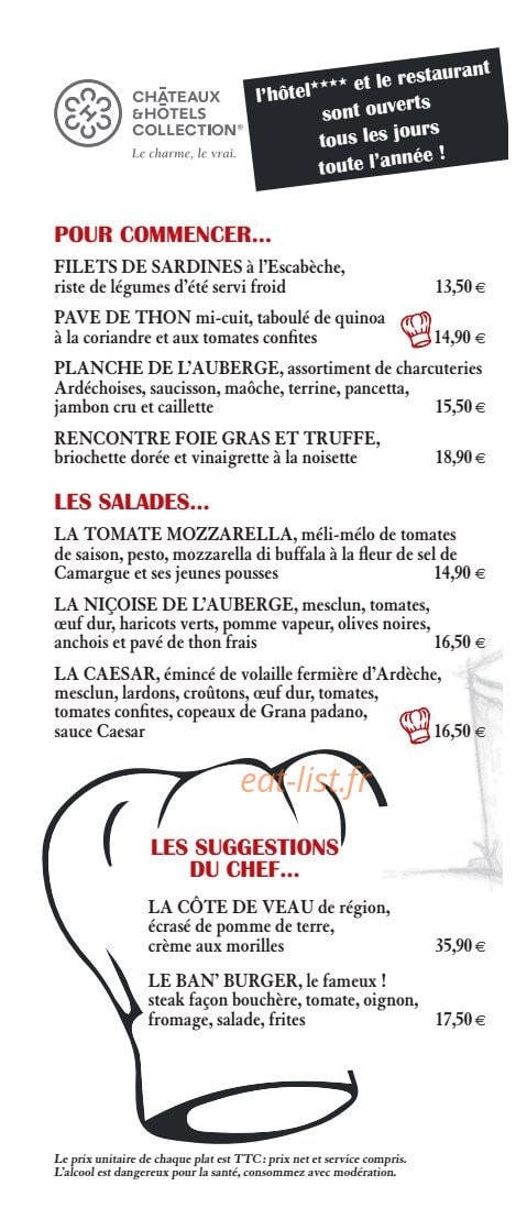 Auberge de Banne — carte page 1
