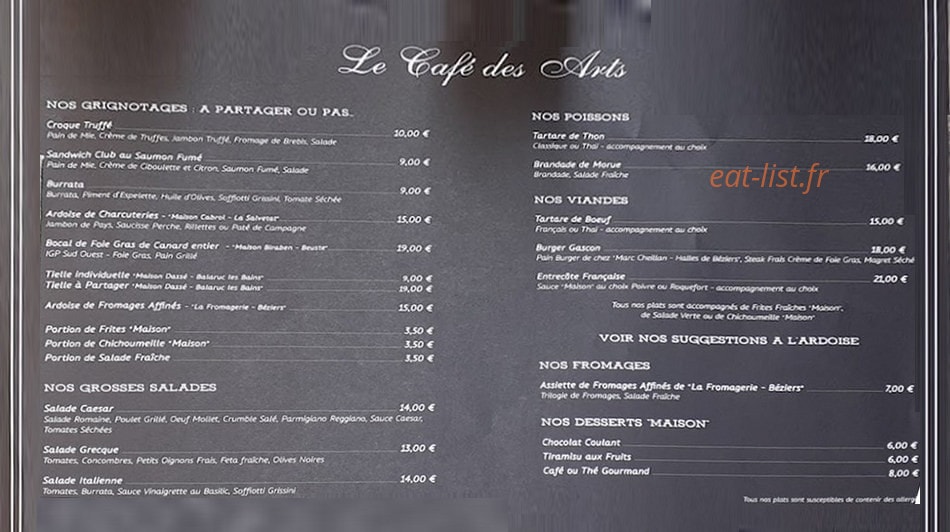 Café des Arts — carte page 1