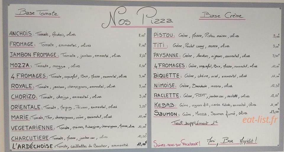 Pizza Titi — carte page 1