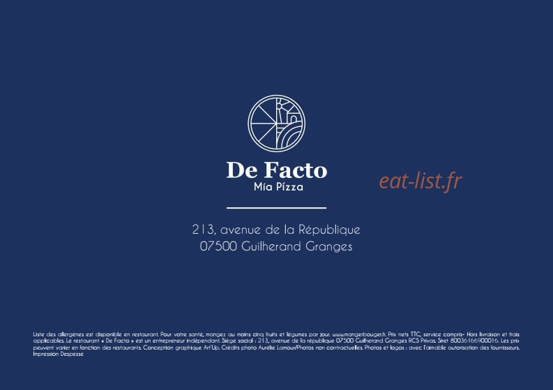 De Facto Mia Pizza — carte page 11
