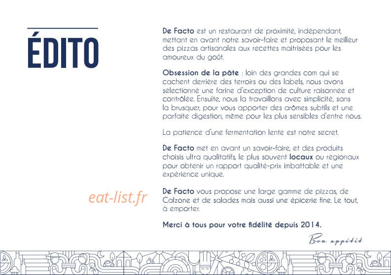 De Facto Mia Pizza — carte page 2