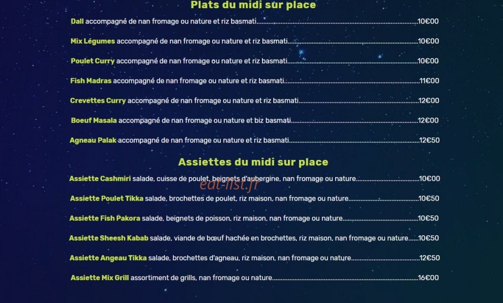 Le Cashmir — carte page 1