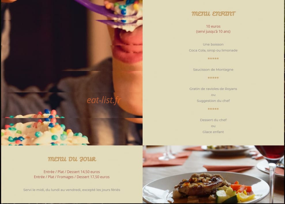 Carte et menu de Au Parfum des Bois à Saint Cirgues en Montagne — Les menu enfant, menu du jour