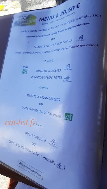 Restaurant du Gerbier de Jonc — carte page 1