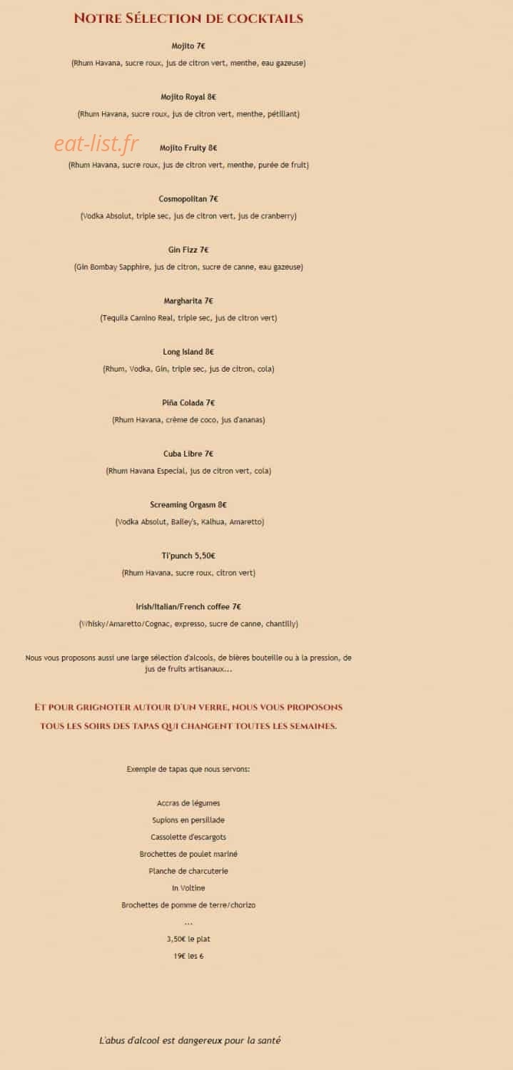 Carte et menu de L'Auberge de Montpezat à Montpezat Sous Bauzon — Cocktails