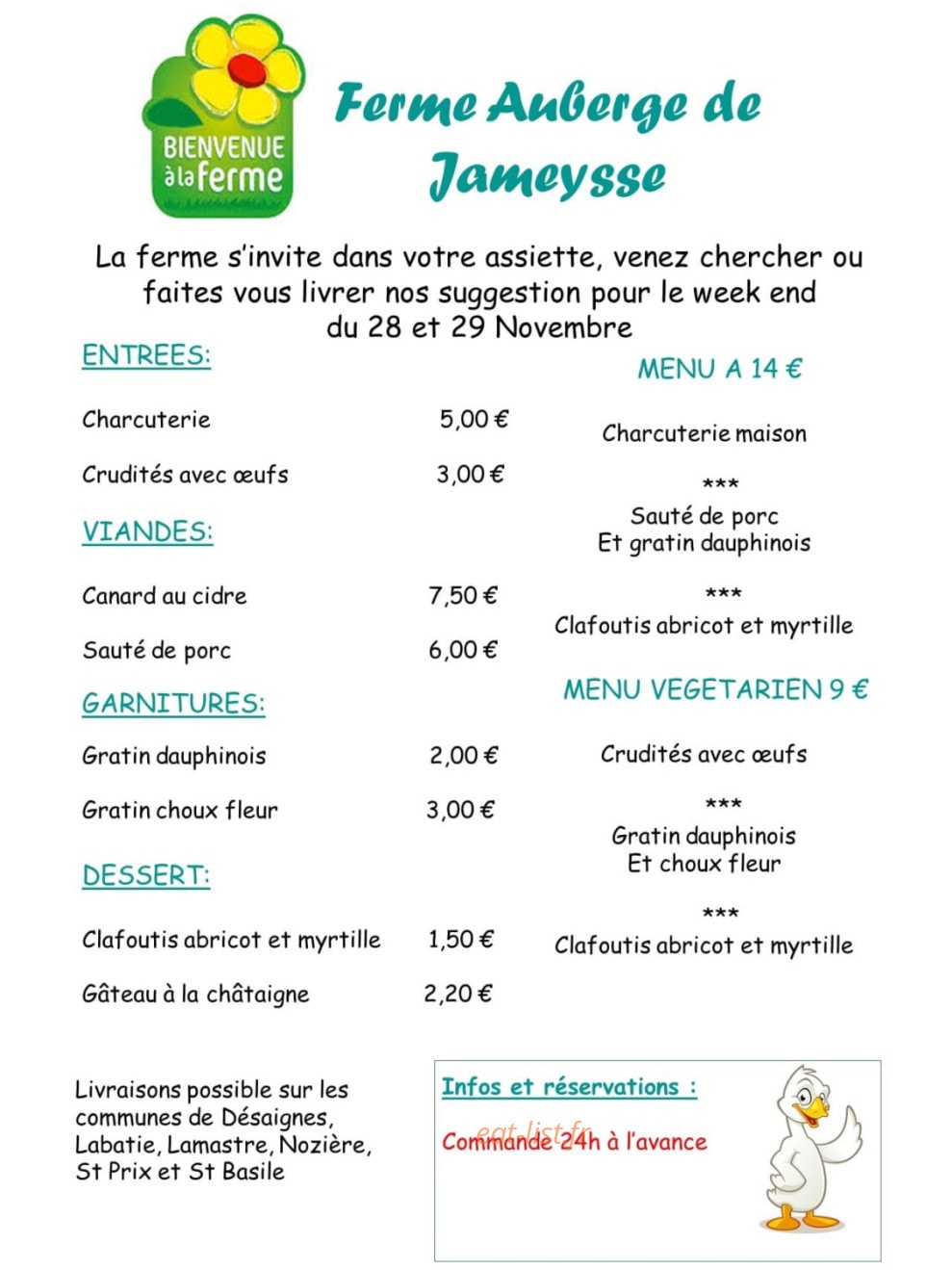 Auberge de Jameysse — carte page 1
