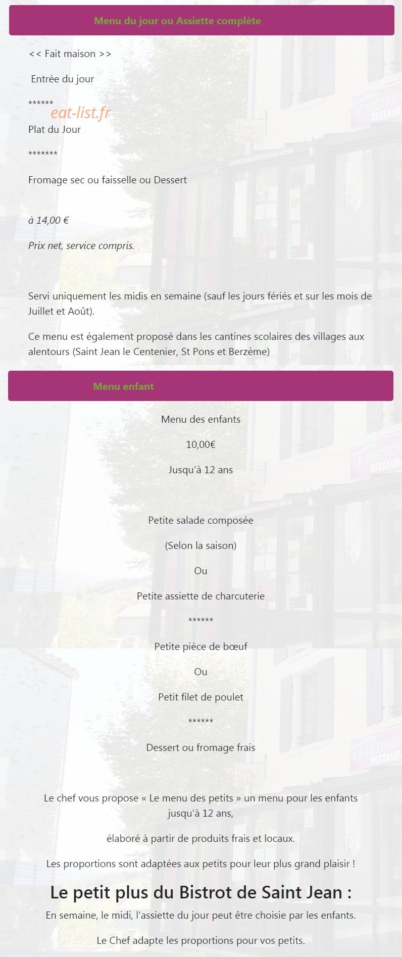 Le bistrot de saint jean — carte page 1