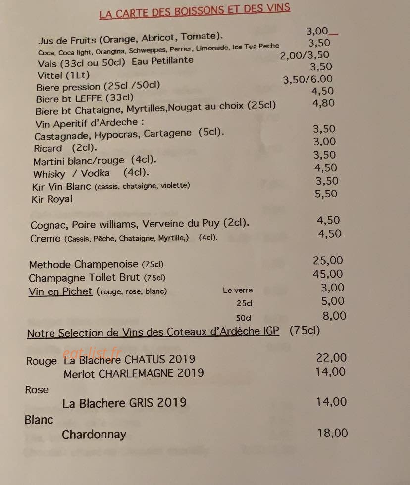 Restaurant l'aiglon — carte page 1