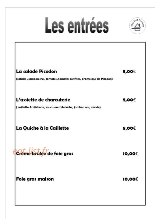 Le Vals Gourmet — carte page 1