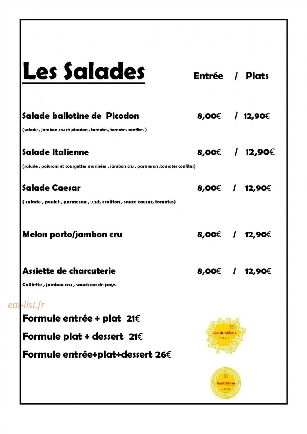 Le Vals Gourmet — carte page 3