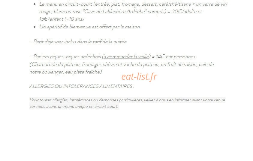 La Table d'Elodie — carte page 1