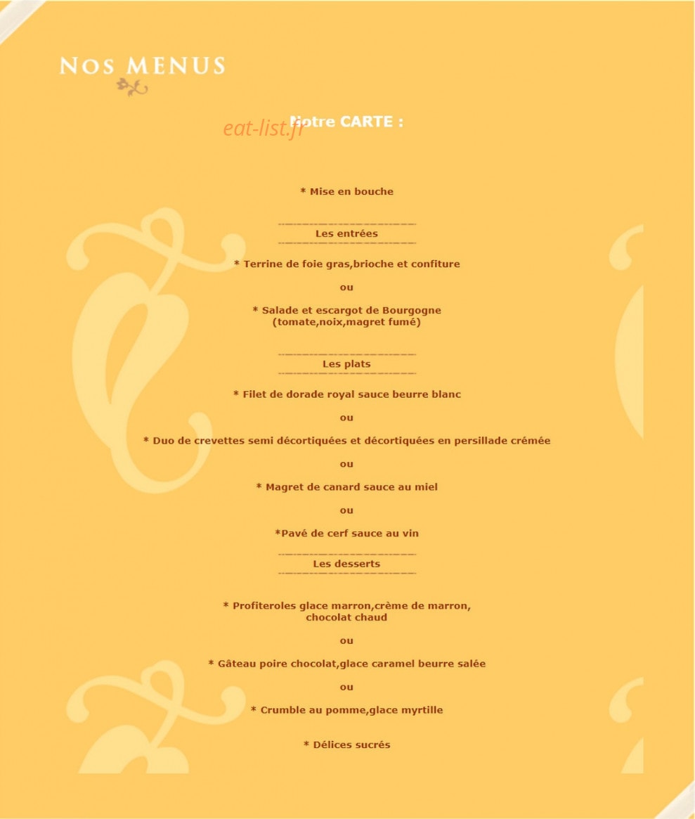 Carte et menu de Restaurant Azurite à Saint Julien Vocance — La carte
