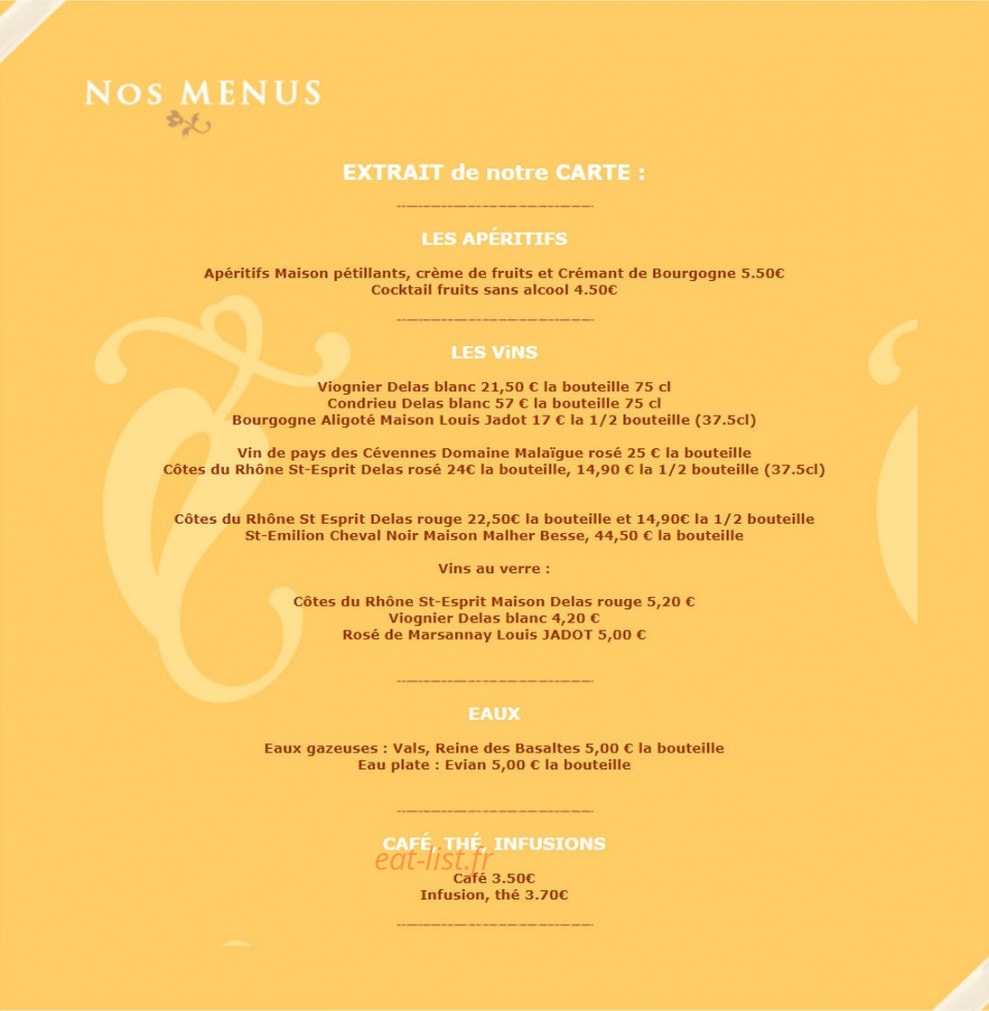 Carte et menu de Restaurant Azurite à Saint Julien Vocance — Les boissons