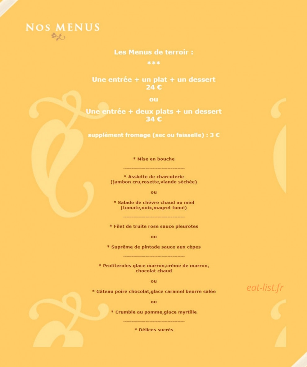 Carte et menu de Restaurant Azurite à Saint Julien Vocance — Les Menus de terroir