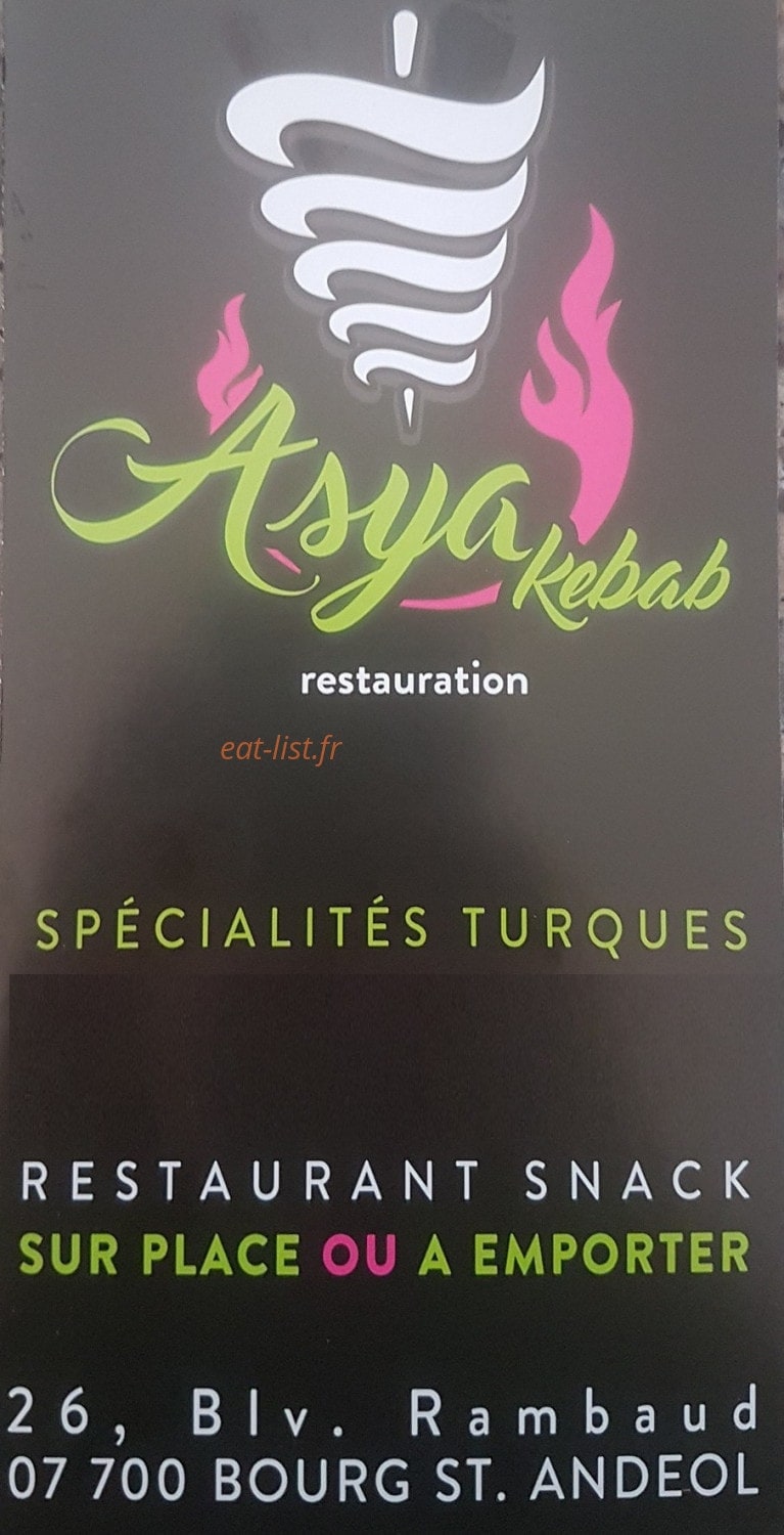 Asya Kebab — carte page 1