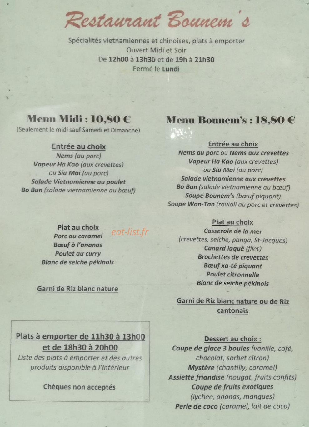 Bou Nem's — carte page 1