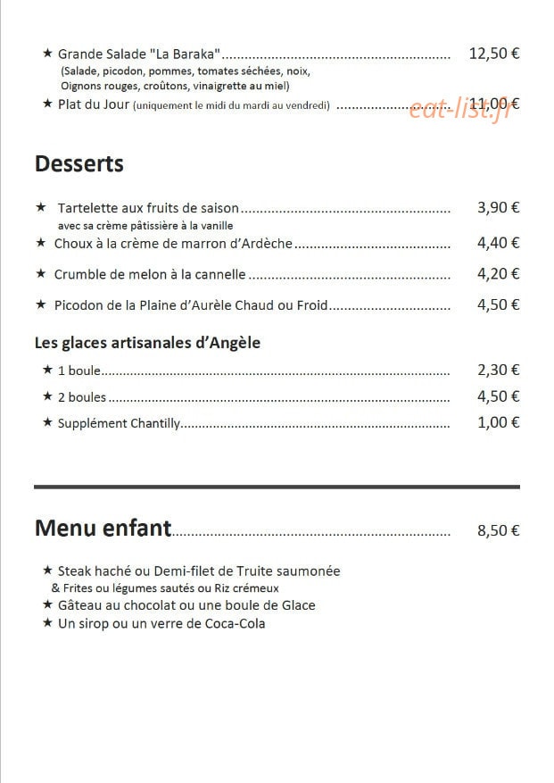 La Baraka — carte page 1