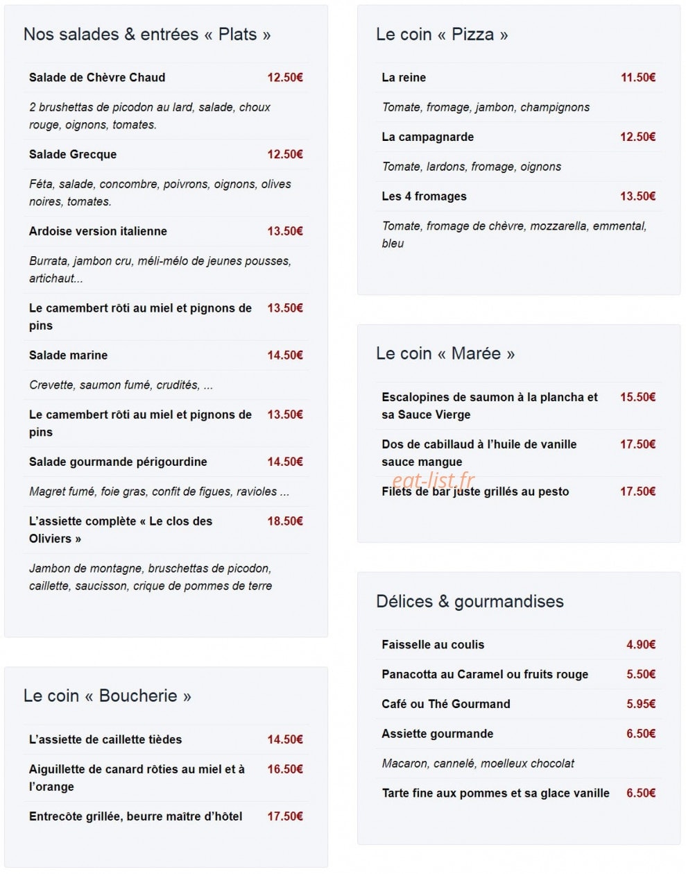 Le Clos des Oliviers — carte page 3