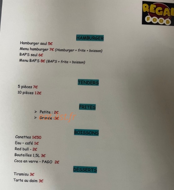 Regal food — carte page 1