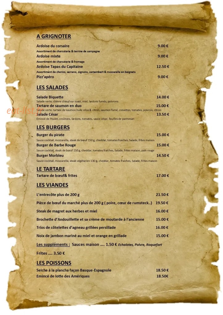 La Guinguette du Pirate — carte page 1