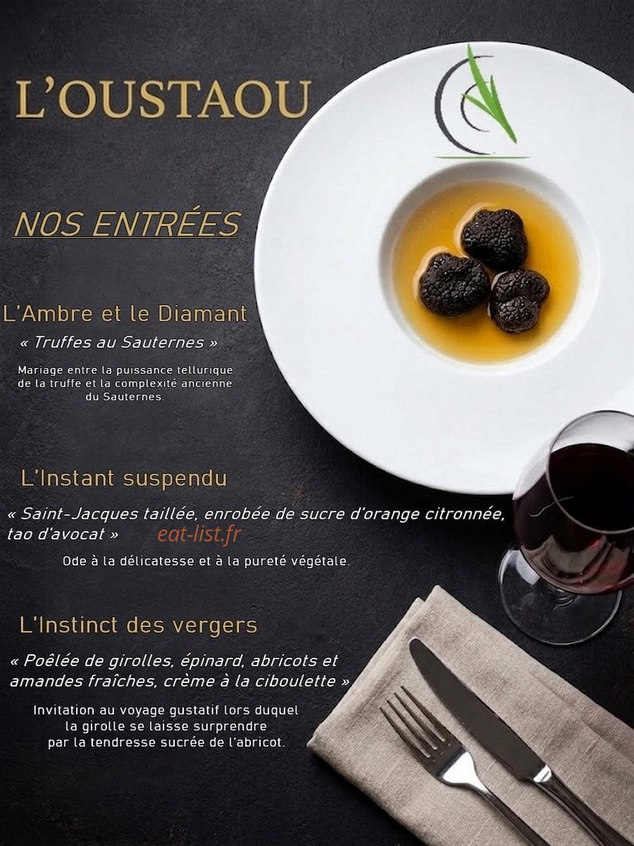 Carte et menu de L'Oustaou à Saint Marcel d'Ardeche — Les entrées