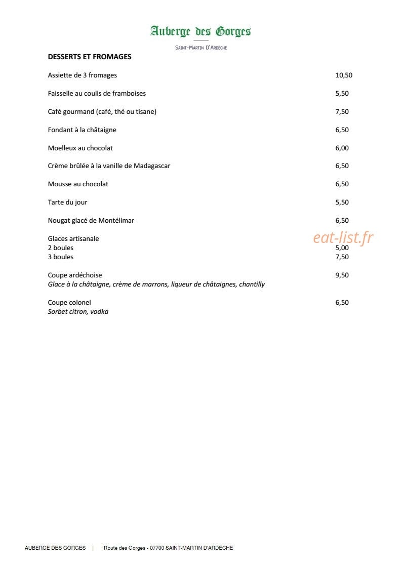 L'Auberge des Gorges — carte page 3