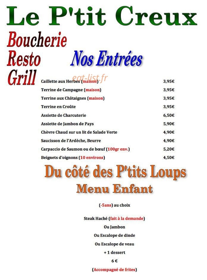 Le P'tit Creux — carte page 1