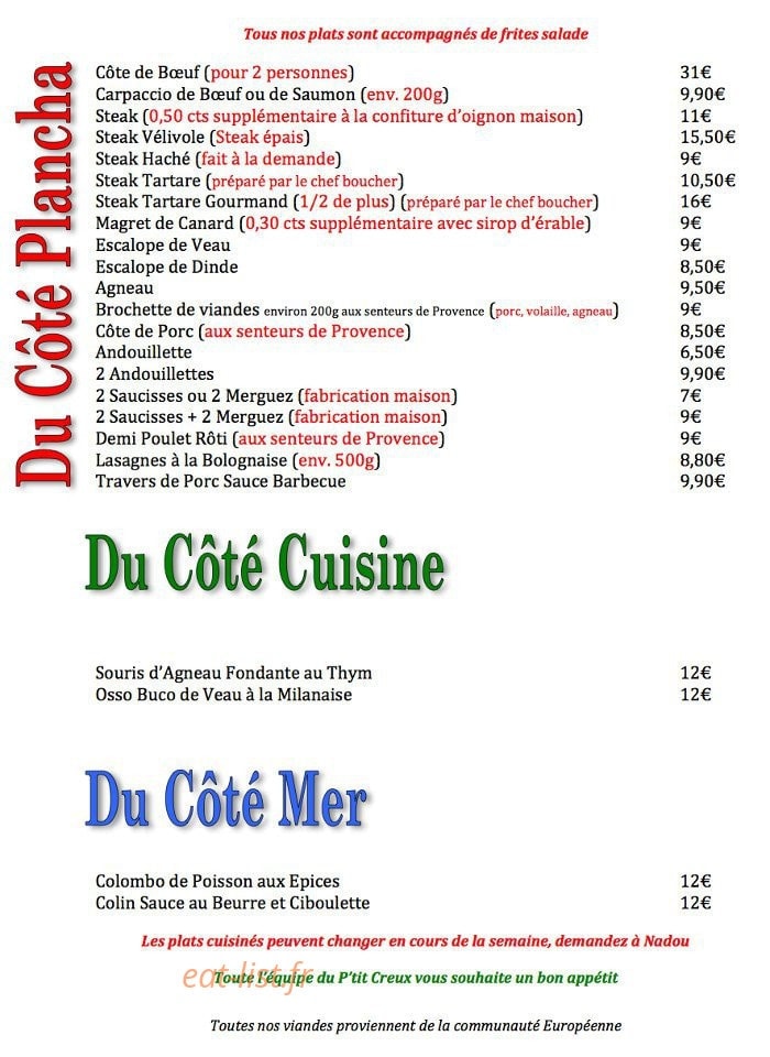 Le P'tit Creux — carte page 2