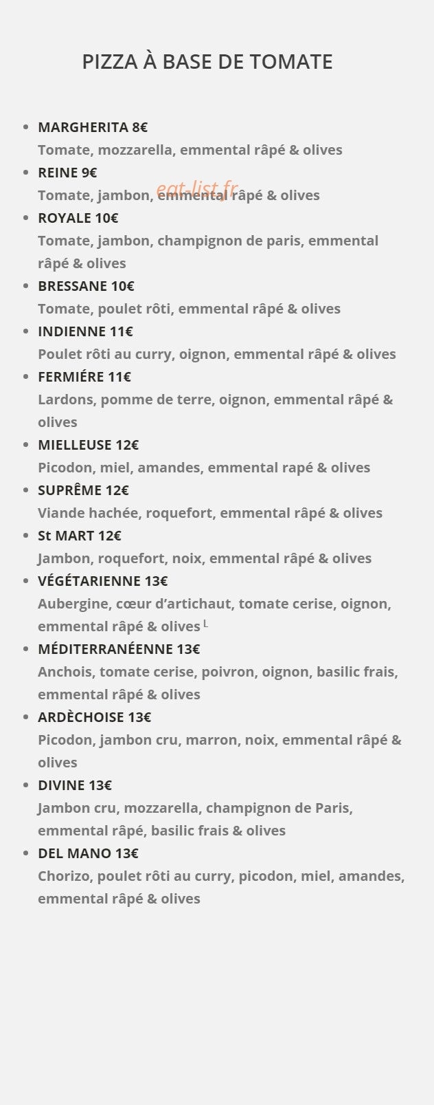 Pizzeria Del Mano — carte page 1