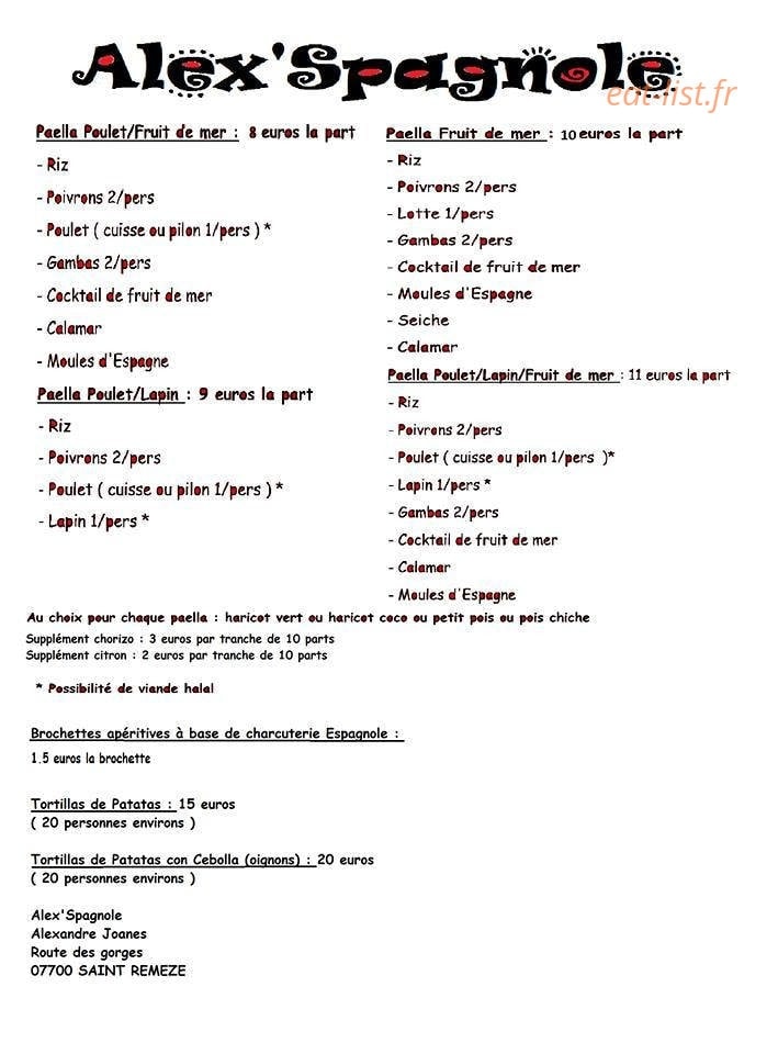 Alex'Spagnole — carte page 1