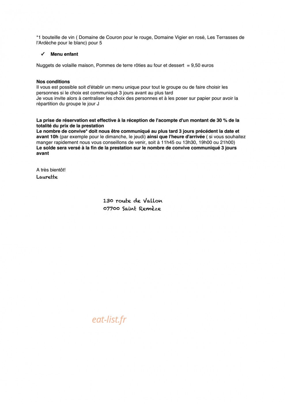 Auberge Chez Laurette — carte page 2