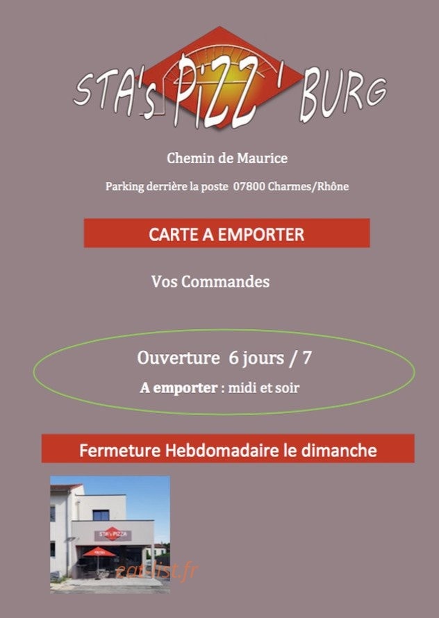 Sta's Pizz'Burg — carte page 1
