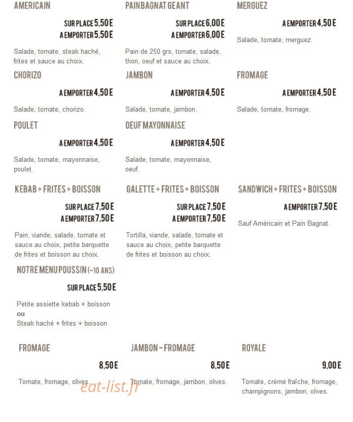Carte et menu de Au Jardin des Délices à La Voulte sur Rhone — Les sandwiches et pizzas