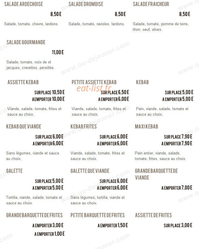Carte et menu de Au Jardin des Délices à La Voulte sur Rhone — Les salades
