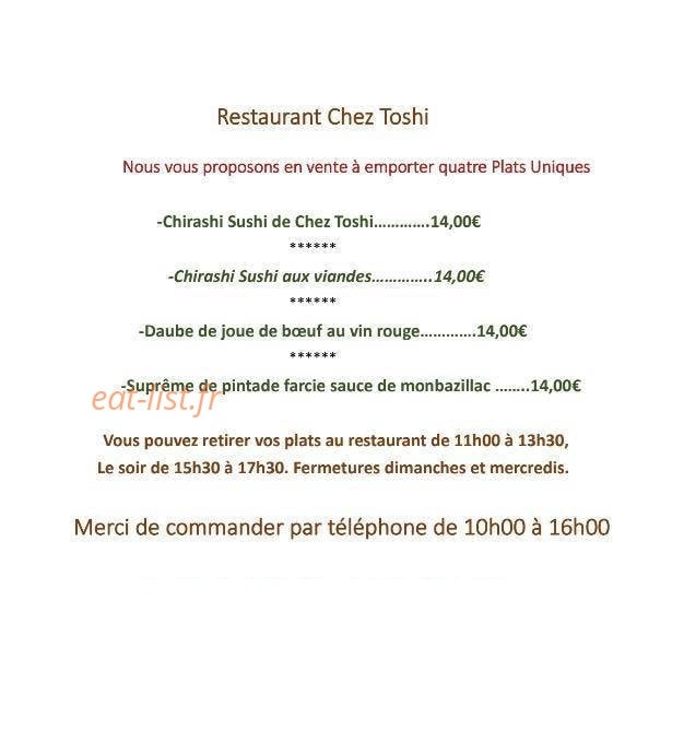 Chez Toshi — carte page 1