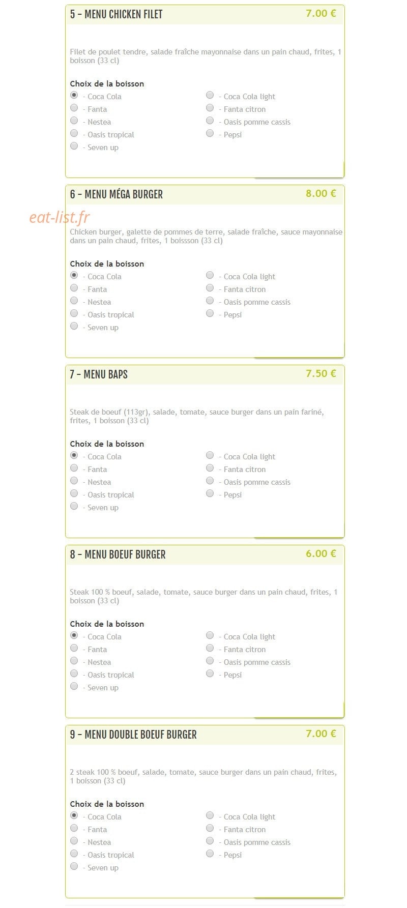 Chicken Spot — carte page 6
