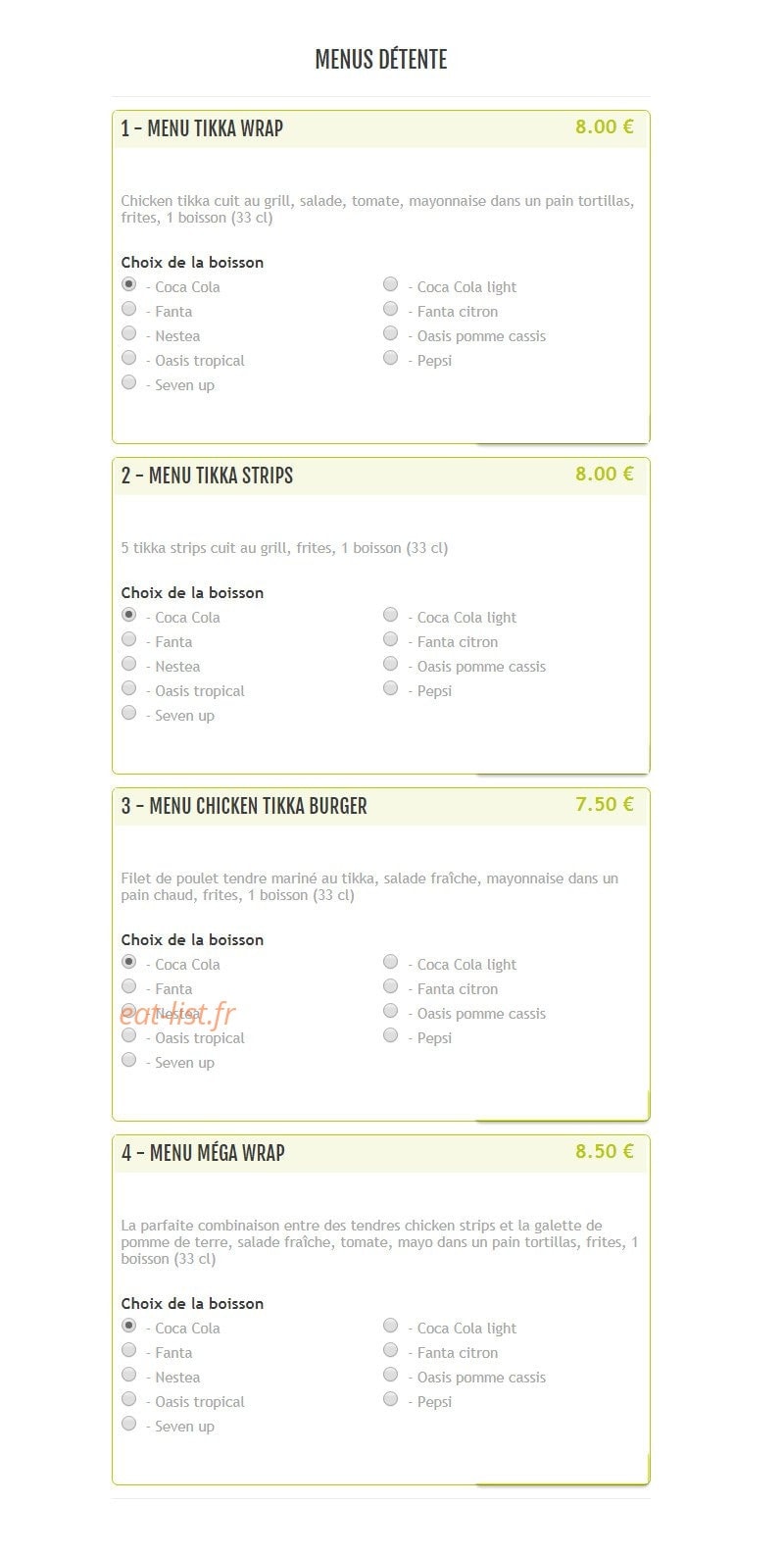 Chicken Spot — carte page 7