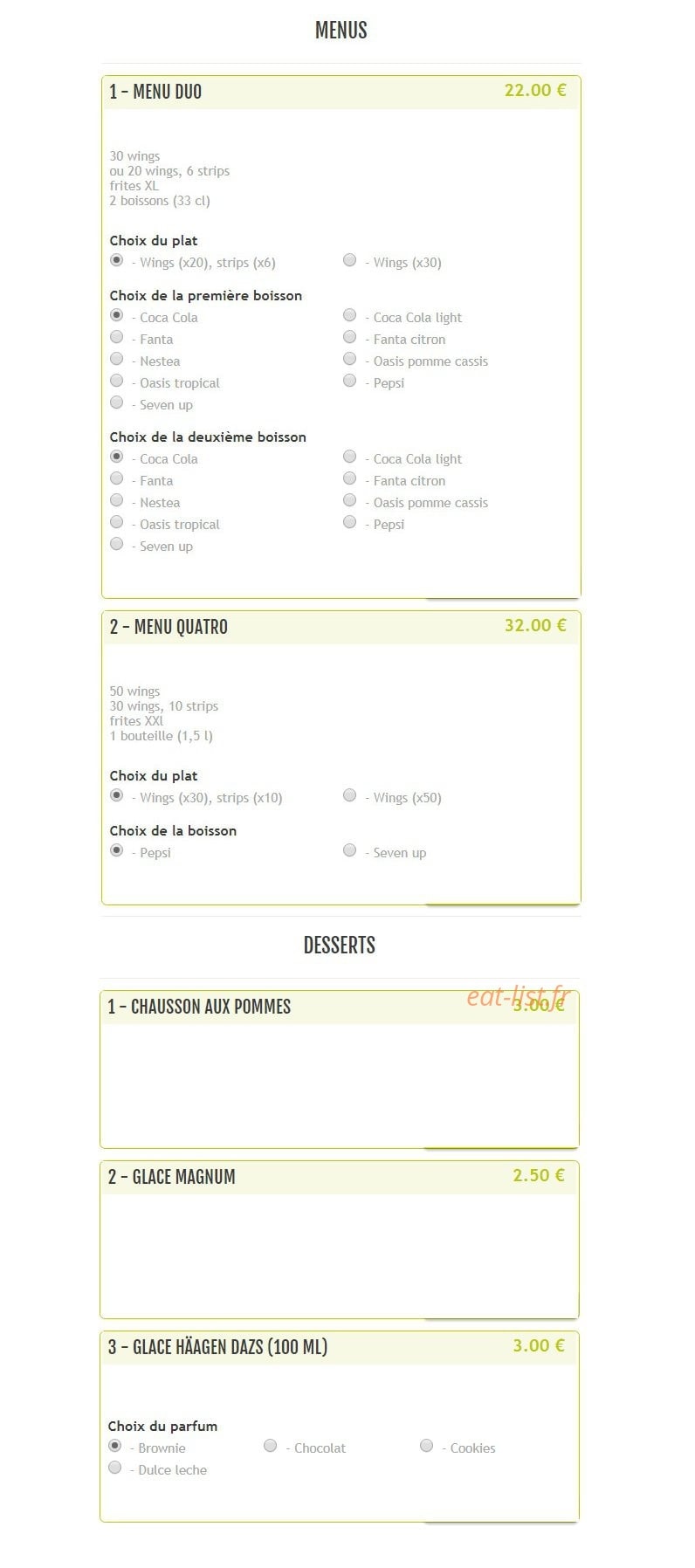 Chicken Spot — carte page 8