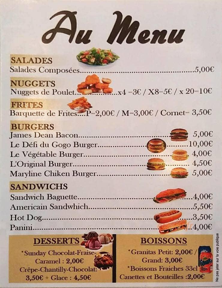 Frite à Gogo Diner 50's — carte page 1
