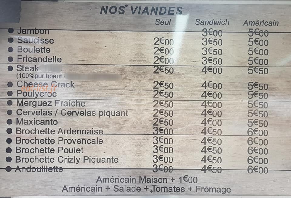 Friterie Saint Julien — carte page 1