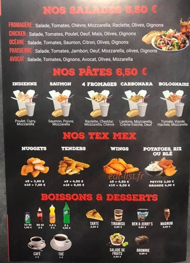 Carte et menu de L’Anatolie Food à Charleville Mezieres — Les salades, pates .....