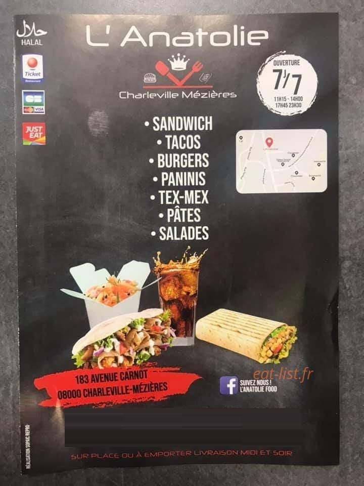 Carte et menu L’Anatolie Food Charleville-Mézières