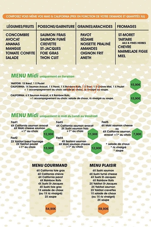 Carte et menu de L'Art du Sushi à Charleville Mezieres — Les menus