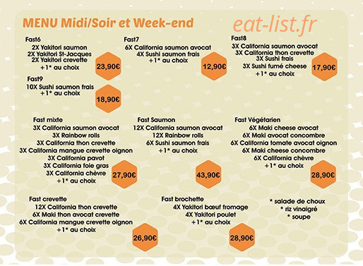 Carte et menu de L'Art du Sushi à Charleville Mezieres — Les menus suite