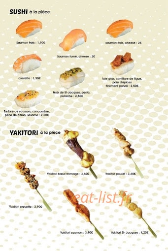 Carte et menu de L'Art du Sushi à Charleville Mezieres — Les sushis et yakitori