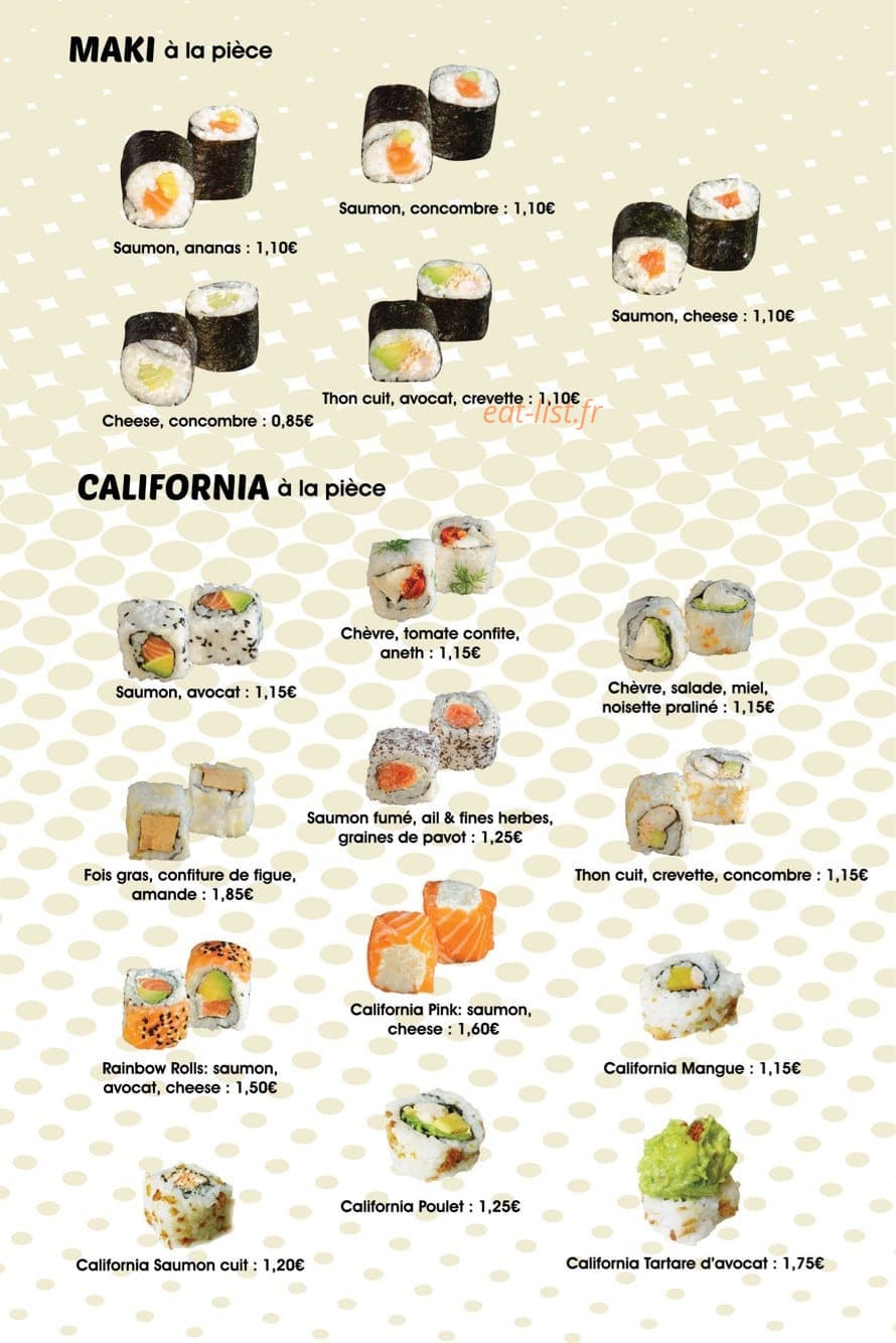 Carte et menu de L'Art du Sushi à Charleville Mezieres — Les makis et California