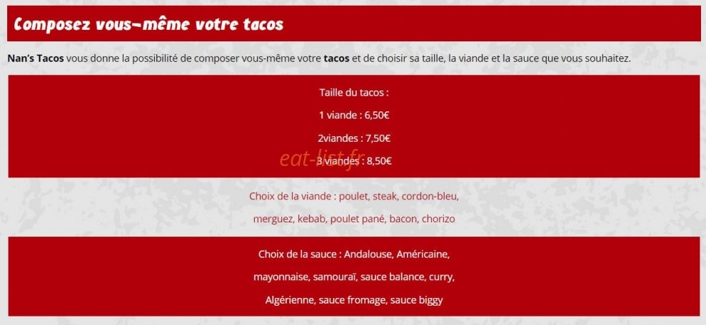 Nan's tacos — carte page 4