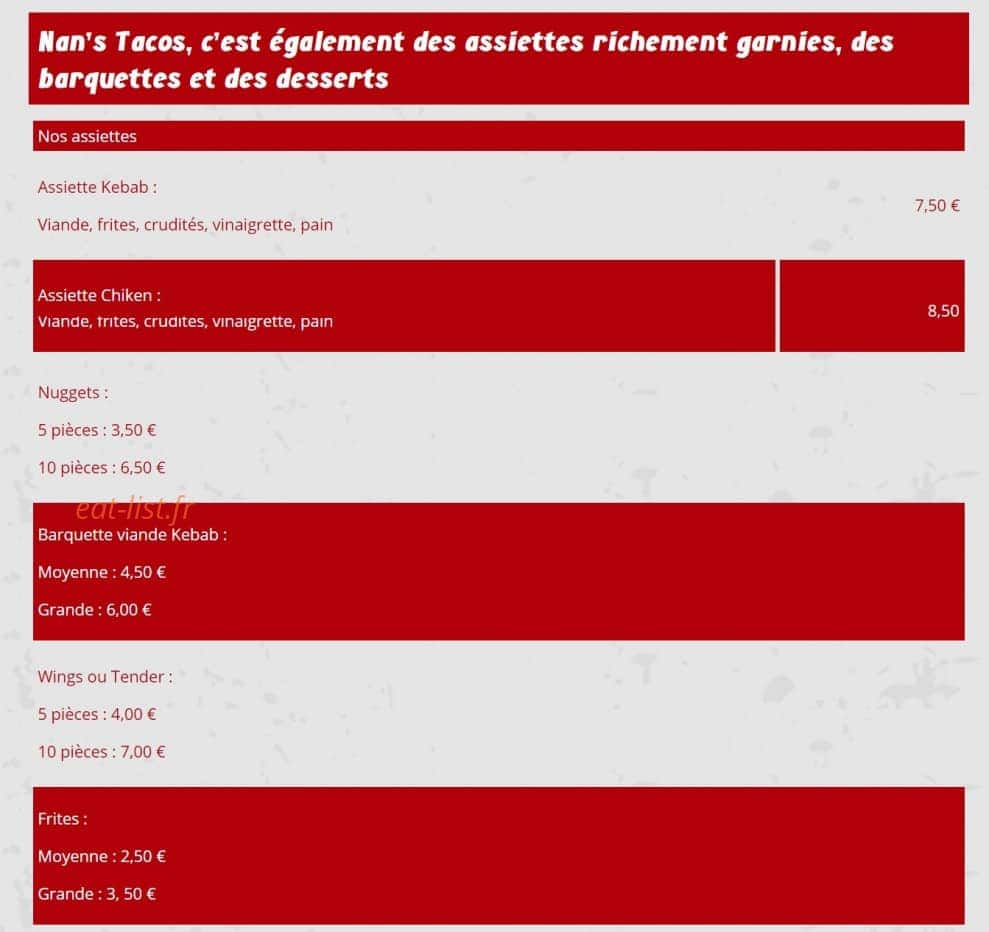 Nan's tacos — carte page 9