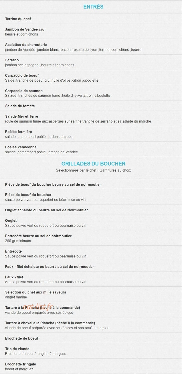 La Fringale — carte page 1